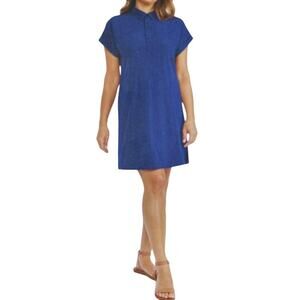 Hi-Tex Women's Blue Short Sleeve Zippered Pocket Knee Lightweight Dress Medium